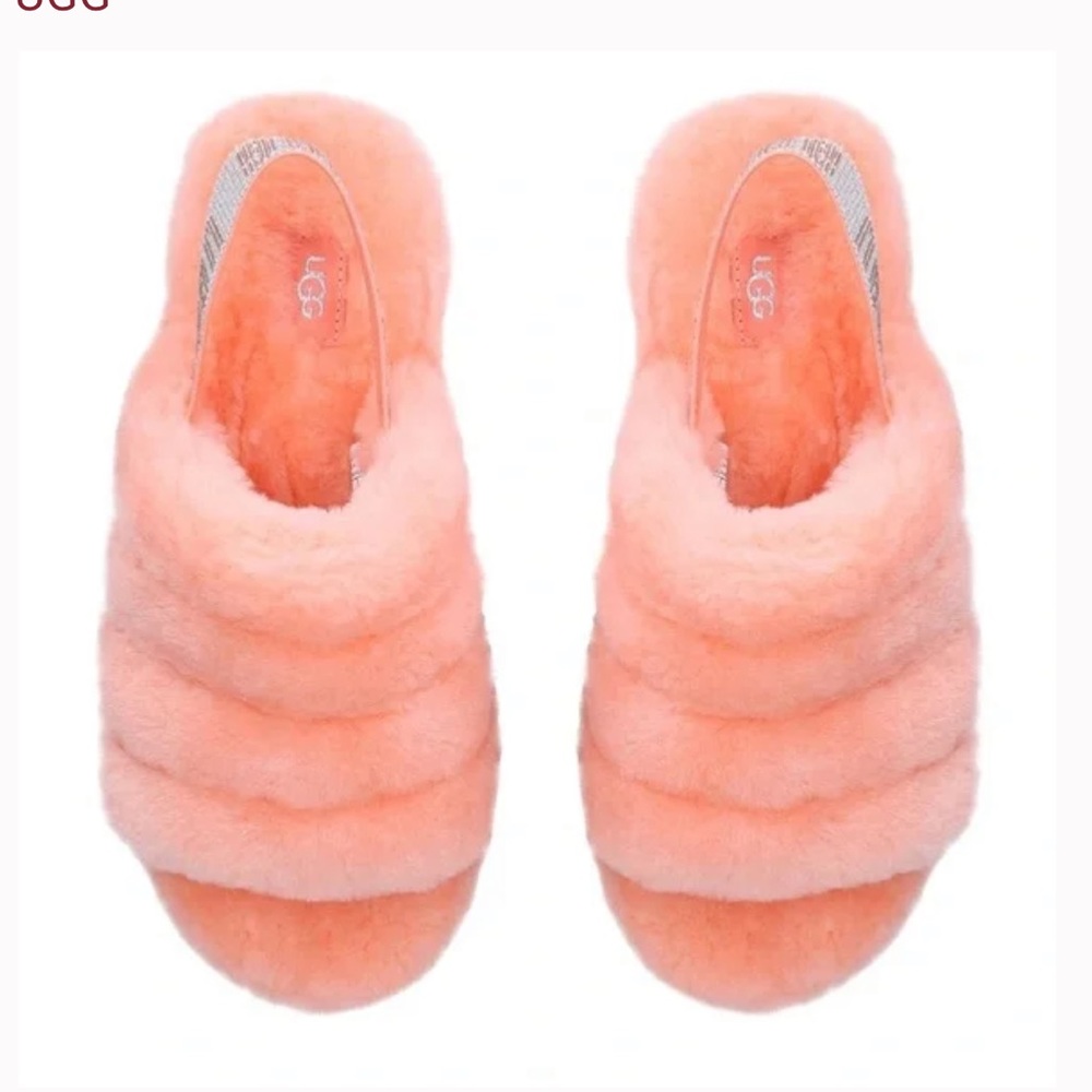 Ugg Fluff Yeah Bling Slingback Slippers Sandals, Coral, Shearling Crystals, Sz 8 - Picture 3 of 12